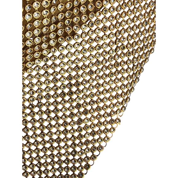 Vintage Y2K Metallic Rhinestone Chainmail Halter Top Gold Mesh One Size - Picture 2 of 6